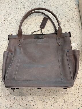 Nena & Co. Taupe Leather Wristlet with Metal Plaque(dust cover included) #24